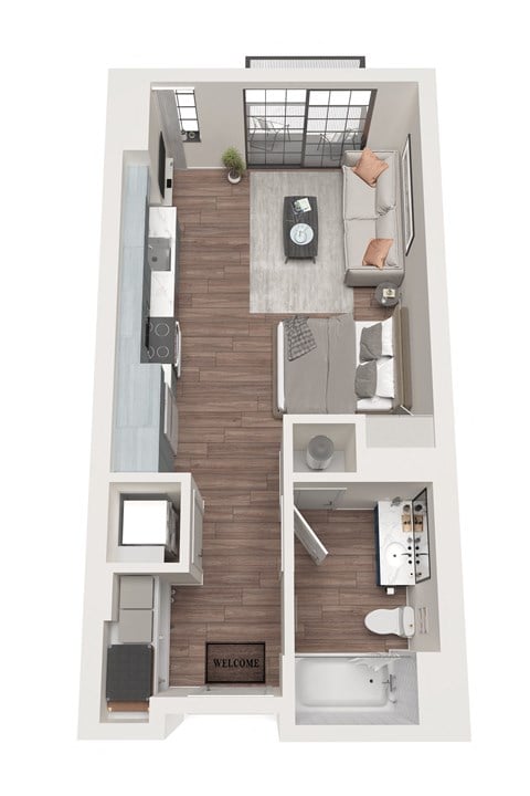 Floor plan for studio, 1 bath, 449 sqft